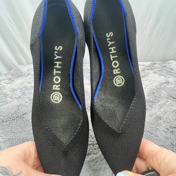 Rothy's Pointed Toe Knit Flats - Black w/Blue Trim Size 7 - Picture 5 of 7